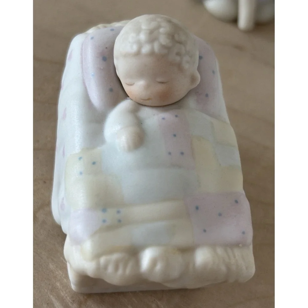 Vtg Precious Moments Nativity Come Let Us Adore Him 3 Piece Bisque 1982 142743